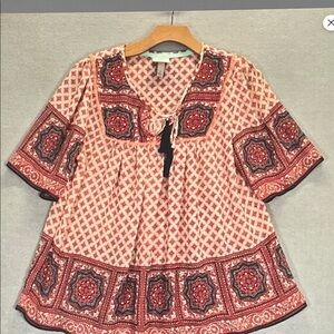 Knox Rose Red and Black Patterned Blouse